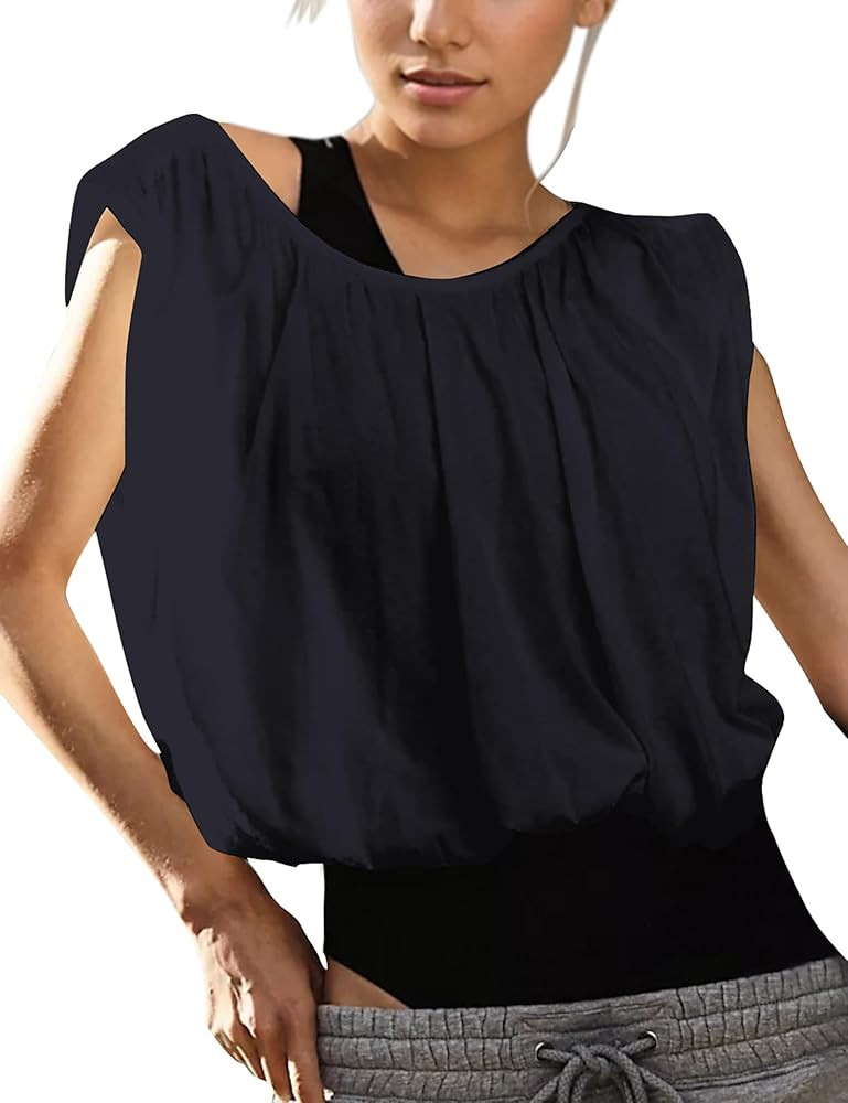 MISSACTIVER Women’s Bubble Crop Tank Tops Oversized Sleeveless Workout Cropped Top Backless Cre... | Amazon (US)