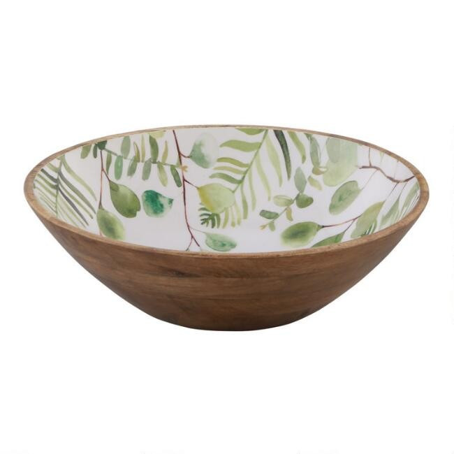 Large Green Eucalyptus Enamel Wood Bowl | World Market