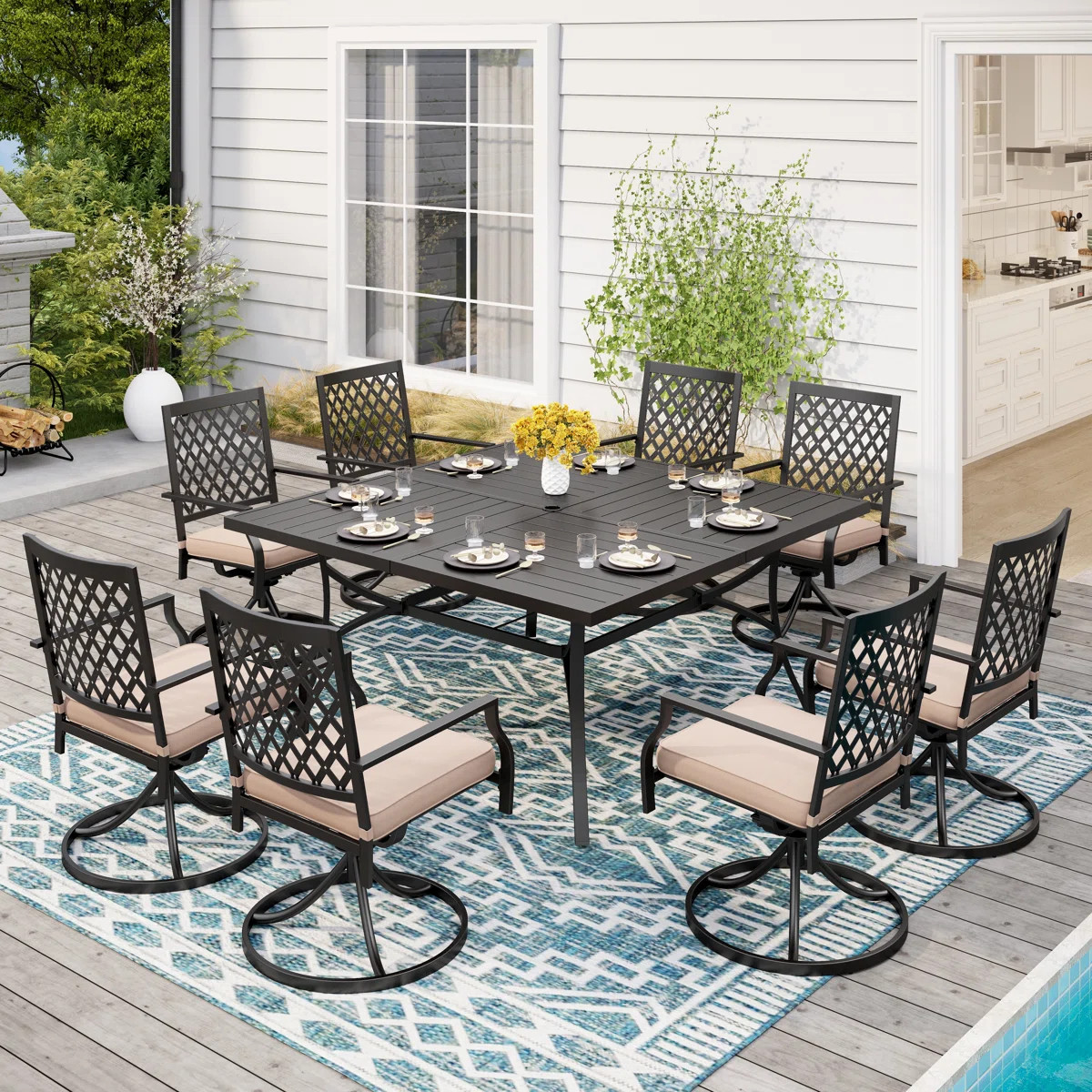 Ballarat 8 - Person Patio Dining Set with Square Table , Cushions Included | Wayfair North America