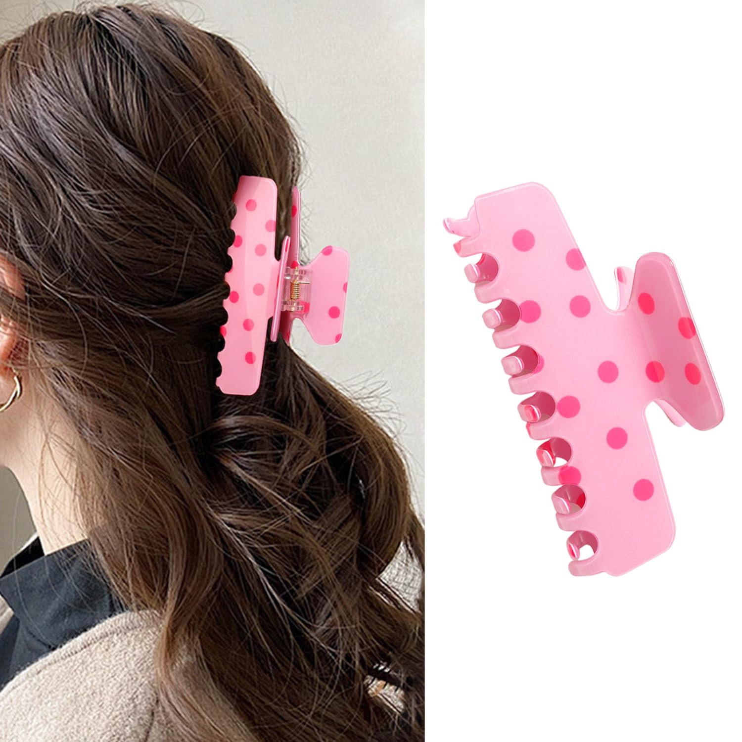 Polka Dot Hair Clips Pink Hair Claw Clips for Thick Hair, Valentines Hair Accessories Acrylic Cut... | Amazon (US)