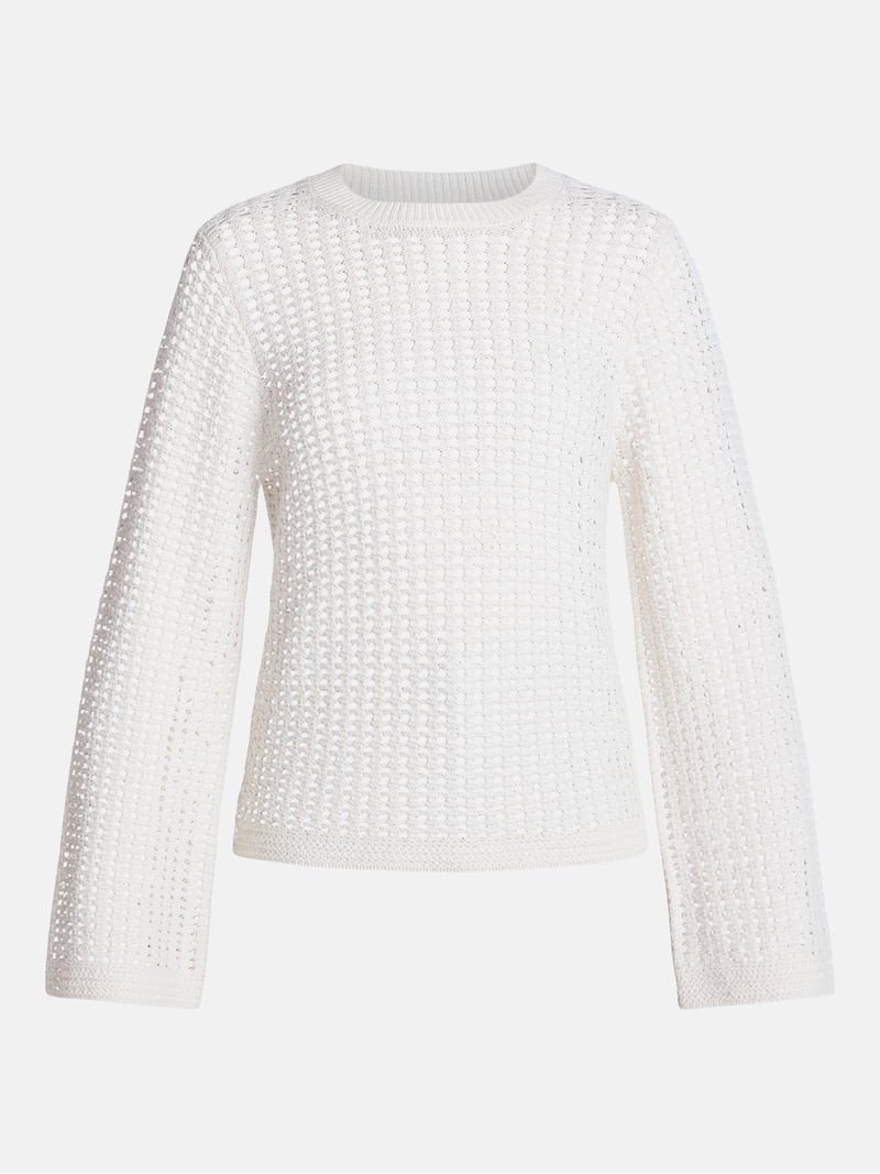 Time and Tru Women\u2019s Textured Cotton Sweater with Long Sleeves, Lightweight, Sizes XS-XXXL | Walmart (US)