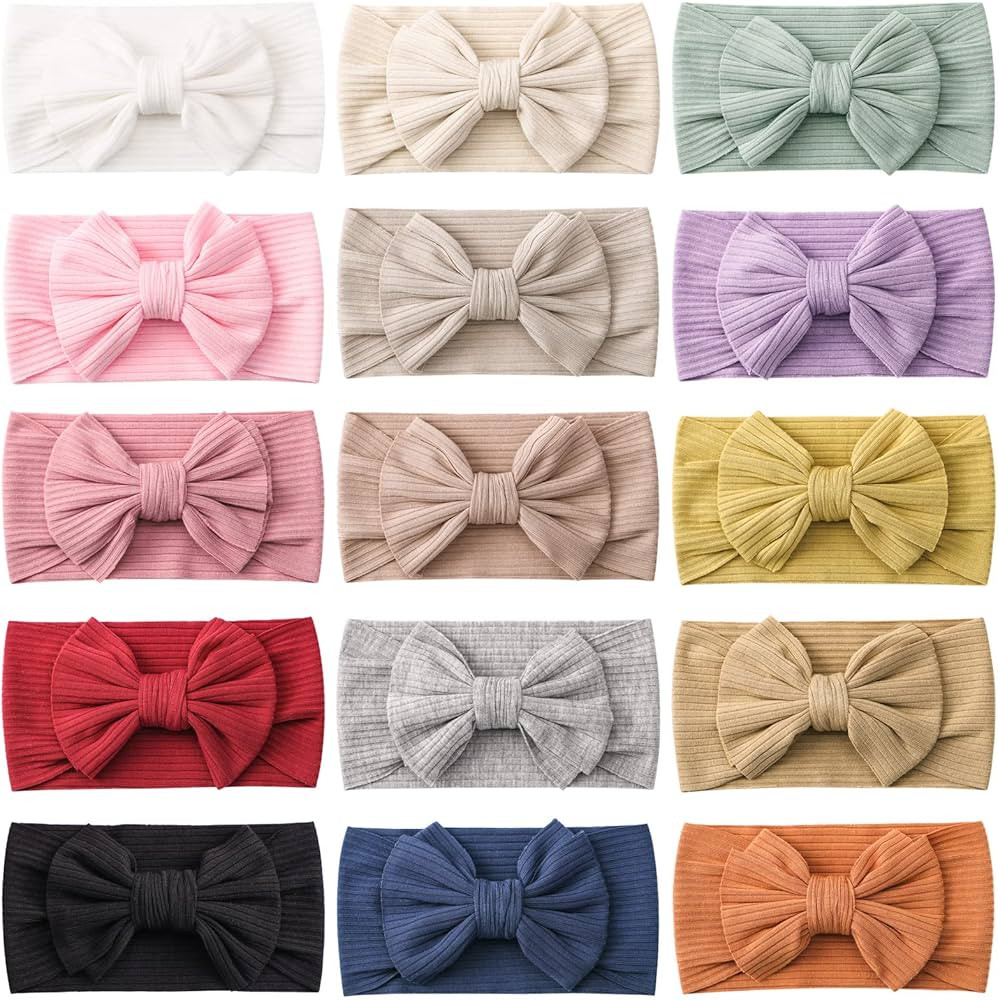jollybows 15 PCS Baby Girls Headbands with Bows Handmade Hair Accessories Stretchy Hairbands for ... | Amazon (US)