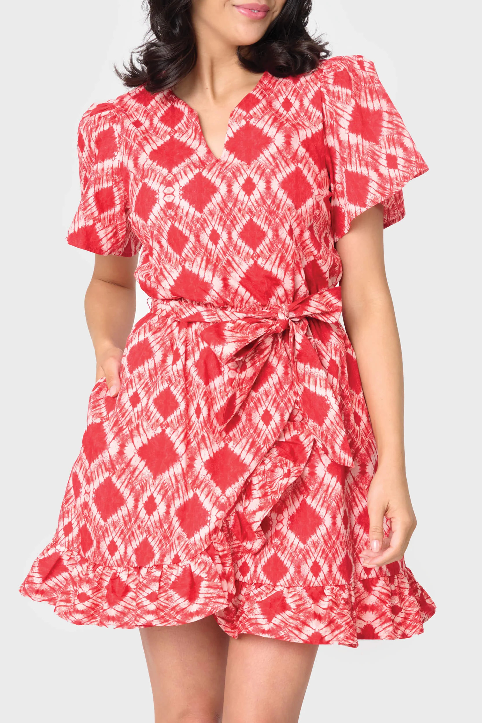 Notch Neck Belted Poplin Dress | Gibson