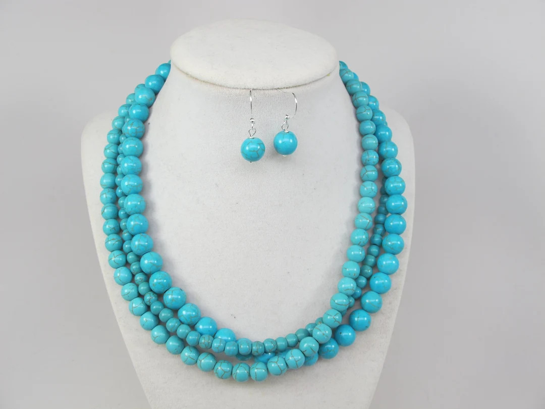 Chunky Turquoise Necklace Multi Strand Statement Necklace - Etsy | Etsy (US)