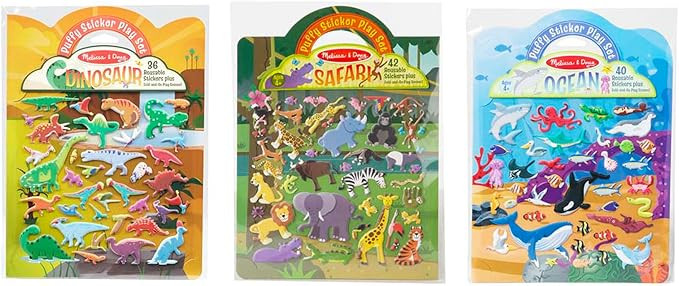 Melissa & Doug Reusable Puffy Sticker Wild Adventures Play Set 3-Pack (118 Stickers: Safari, Dino... | Amazon (US)