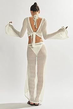 Women's Swimsuits Cover Ups Set for Crochet Bathing Suit Hollow Out 2 Piece Bikini Coverup Beach ... | Amazon (US)