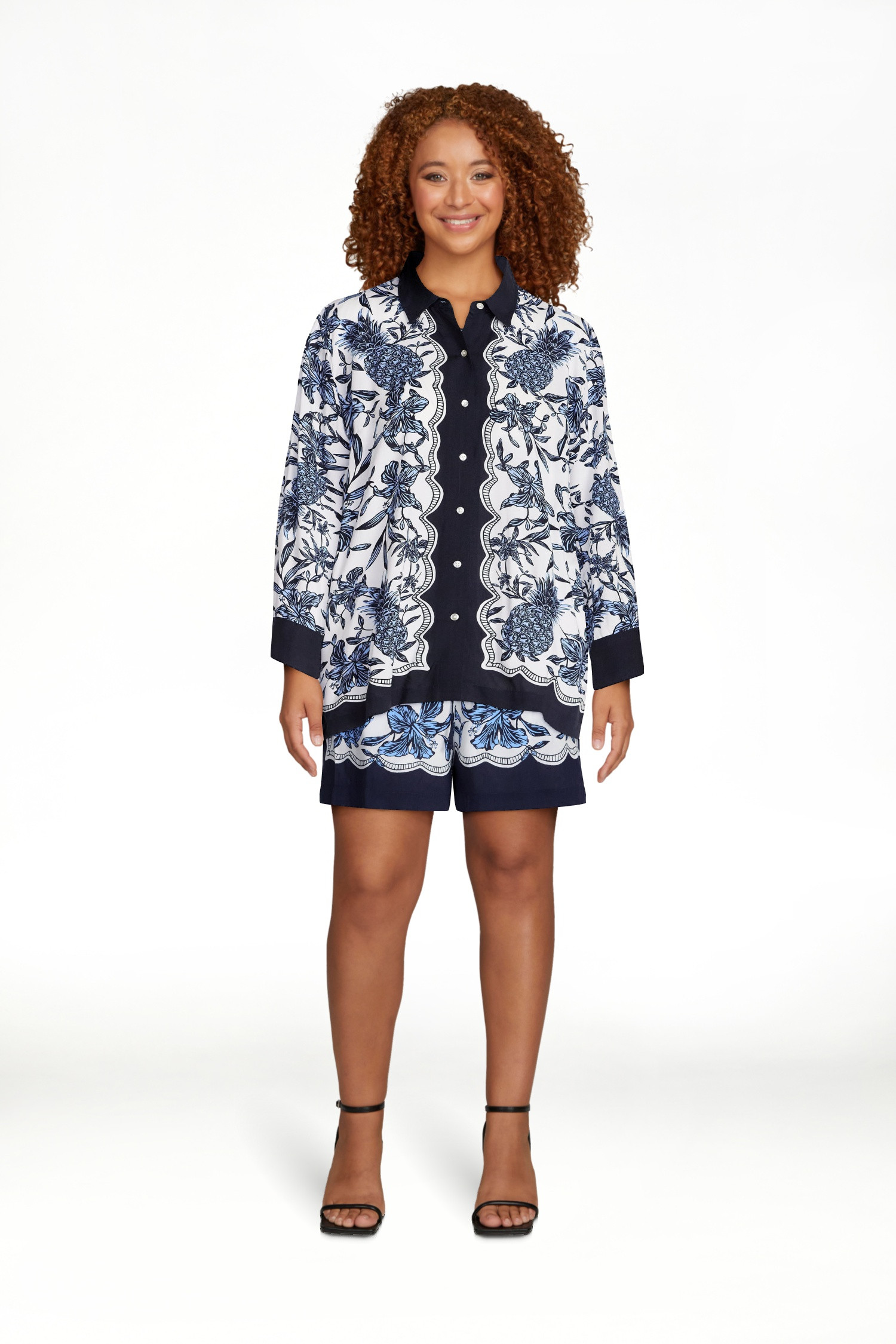 Free Assembly Women's and Women’s Plus Pineapple Print Shirt with Long Sleeves, Sizes XS-4X | Walmart (US)