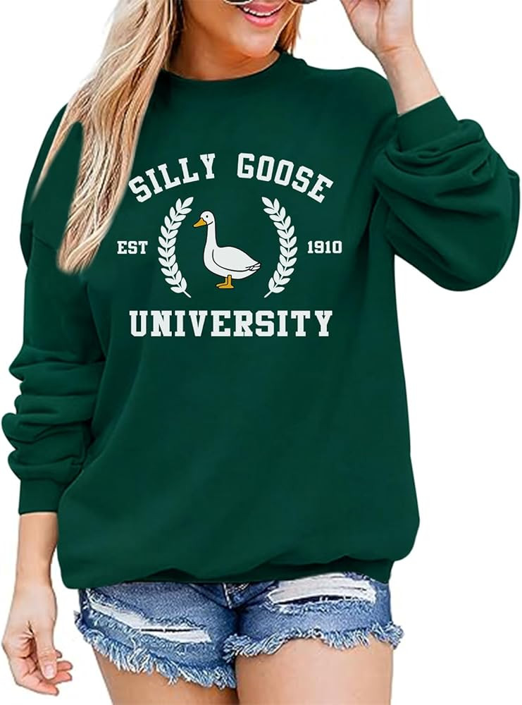 Funny Goose Graphic Sweatshirt For Women Cute Printed Crewneck Sweater Pullover With Sayings Long... | Amazon (US)