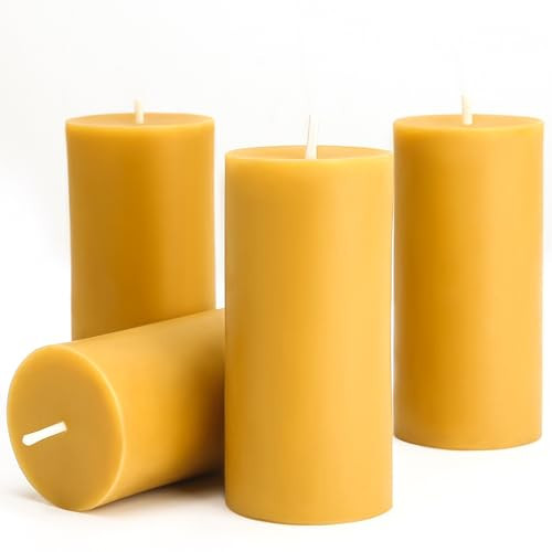 Natural Beeswax Candles 4 Packs, Beeswax Pillar Candles with 140 Hours Burn Time, Organic Emergency Candle Long Burning for Home Room, Smokeless & Dripless, 2x4 inch | Amazon (US)