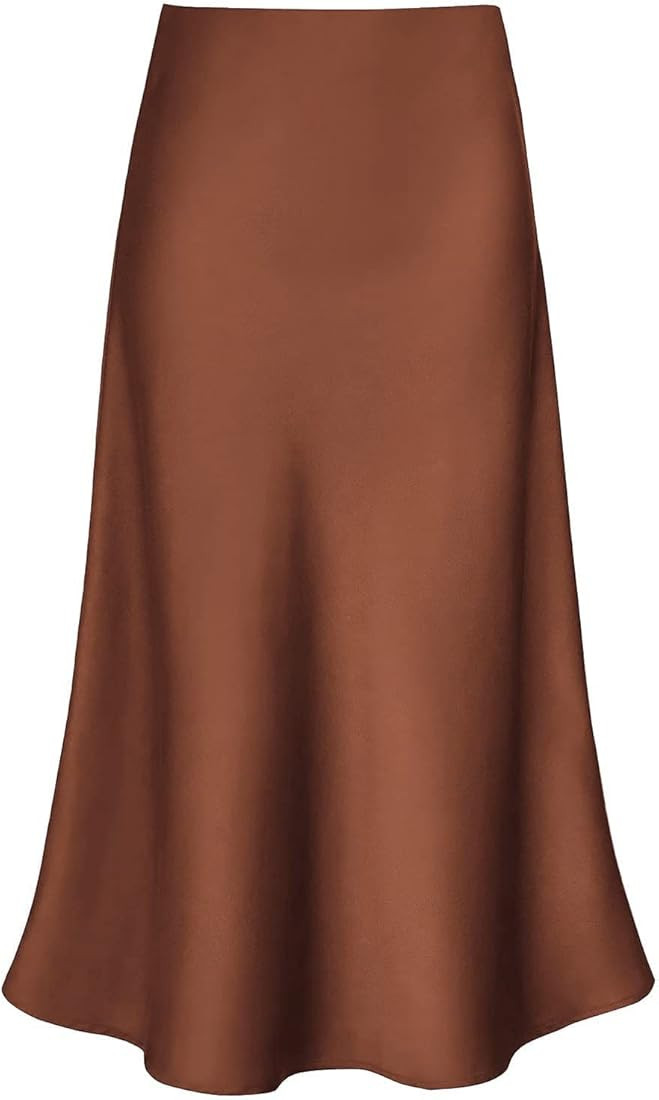 Modegal Women's Satin High Waist Hidden Elasticized Waistband Flared Casual A Line Midi Skirt | Amazon (US)
