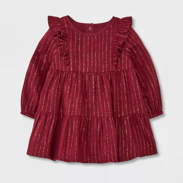 Baby Girls' Lurex Long Sleeve Dress - Cat & Jack™ Burgundy | Target