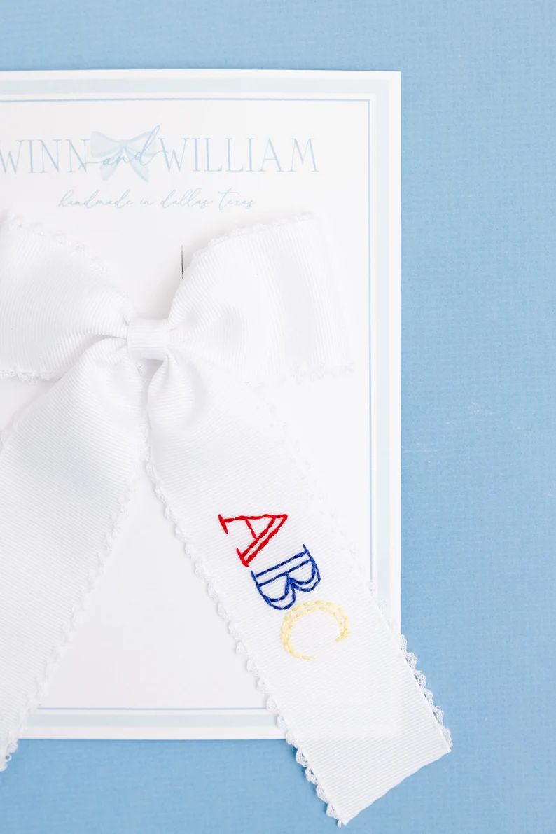 ABC Hand- Embroidered Bow | Etsy (US)