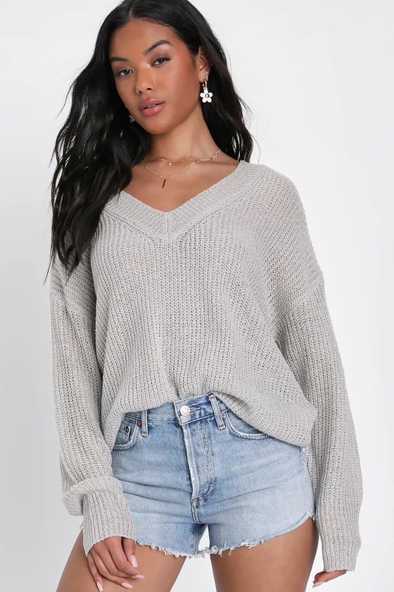 Cozy Favorite Grey Knit V-Neck Pullover Sweater | Lulus (US)
