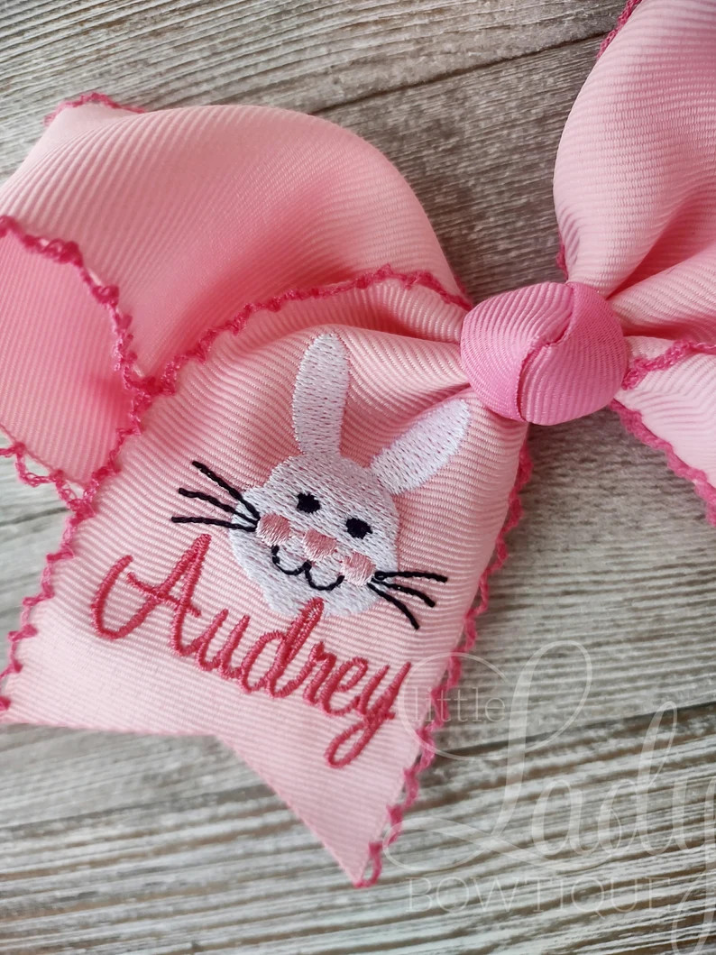 Bunny Hairbow - Embroidered Bow for Spring - Easter Bows for Babies - Bows With Embroidered Name ... | Etsy (US)