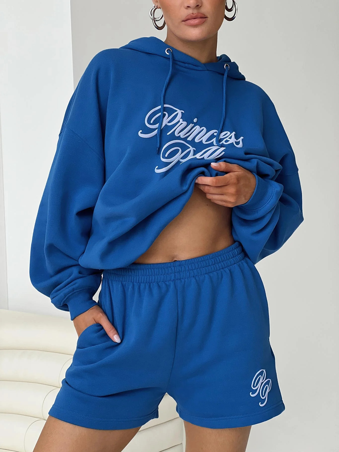Princess Polly Track Shorts Cursive Text Nebulus Blue | Princess Polly AU