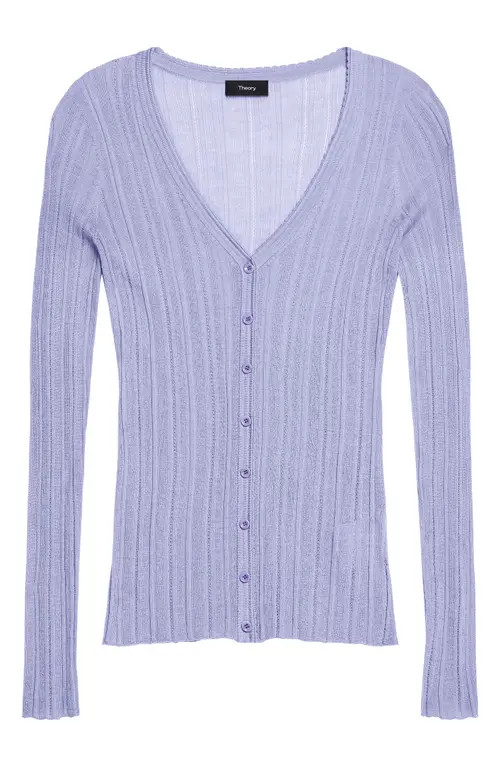 Theory Novel Pointelle Rib Wool Blend Cardigan in Lavender Glow at Nordstrom, Size Small | Nordstrom