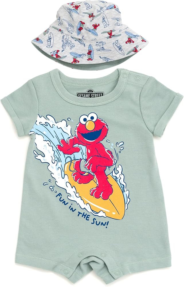 Sesame Street Elmo Cookie Monster Big Bird Romper and Bucket Sun Hat Newborn to Toddler | Amazon (US)