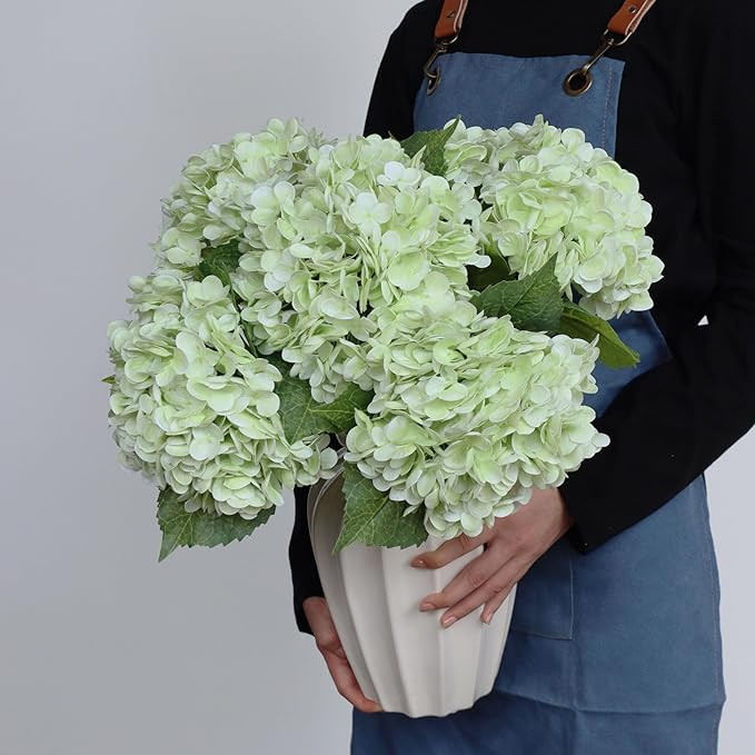 4pcs 21" Faux Green Hydrangeas Artificial Flowers, Real Touch Silk Hydrangea Flowers with Stems f... | Amazon (US)