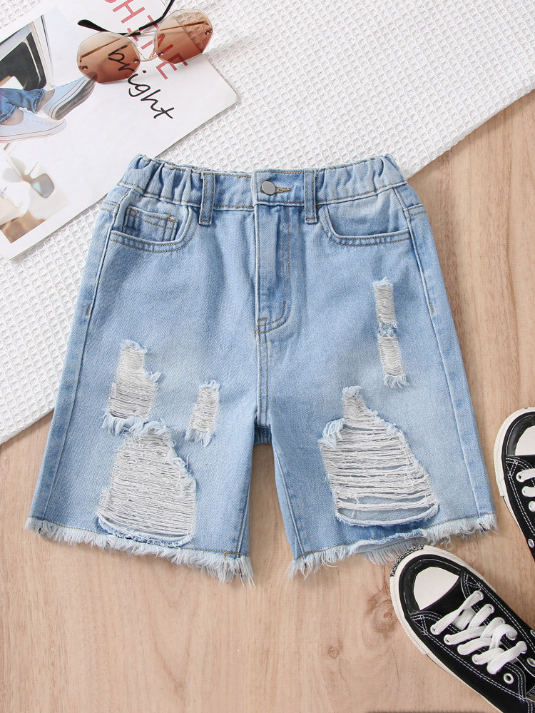 Boys Ripped Frayed Hem Denim Shorts | SHEIN