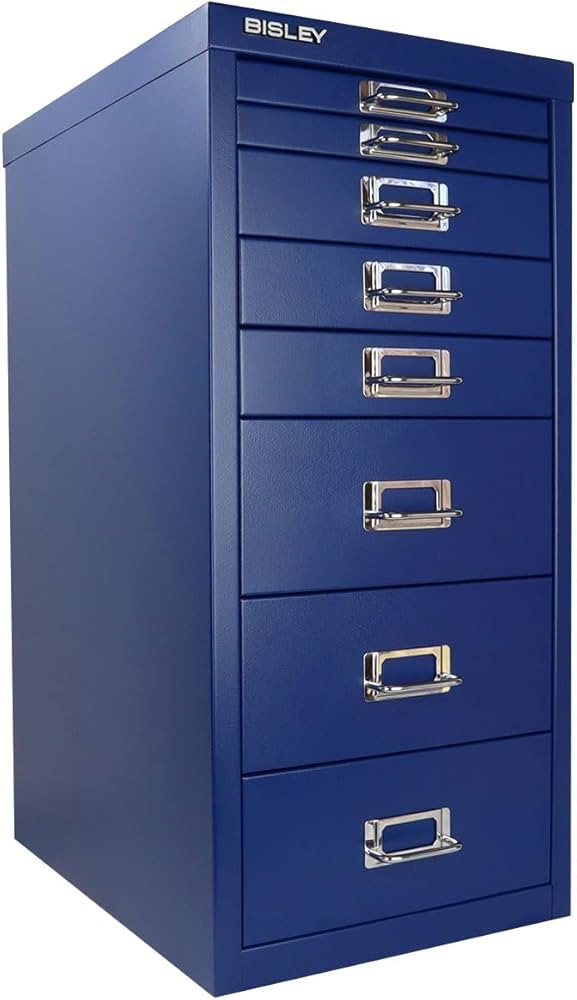 Bisley 8-Drawer Steel MultiDrawer Cabinet - Oxford Blue, Chrome Pull Handles with Label Holders, ... | Amazon (US)