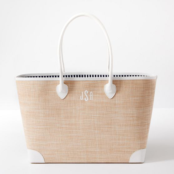 Montauk Raffia Tote, White | Mark and Graham
