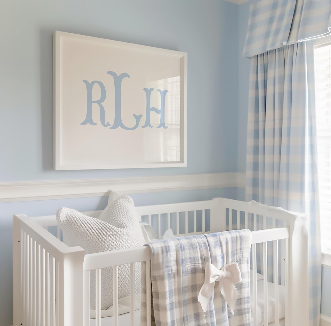 Blue Monogram Art Personalized Wall Decor Boy Room Baby Boy Nursery Boy Bedroom Name Sign Printab... | Etsy (US)