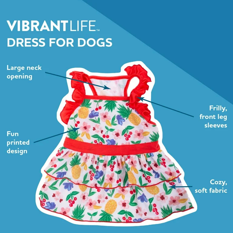Vibrant Life Pineapple Tiered Pull over Skirt Dress for Dogs or Cats, XXS | Walmart (US)