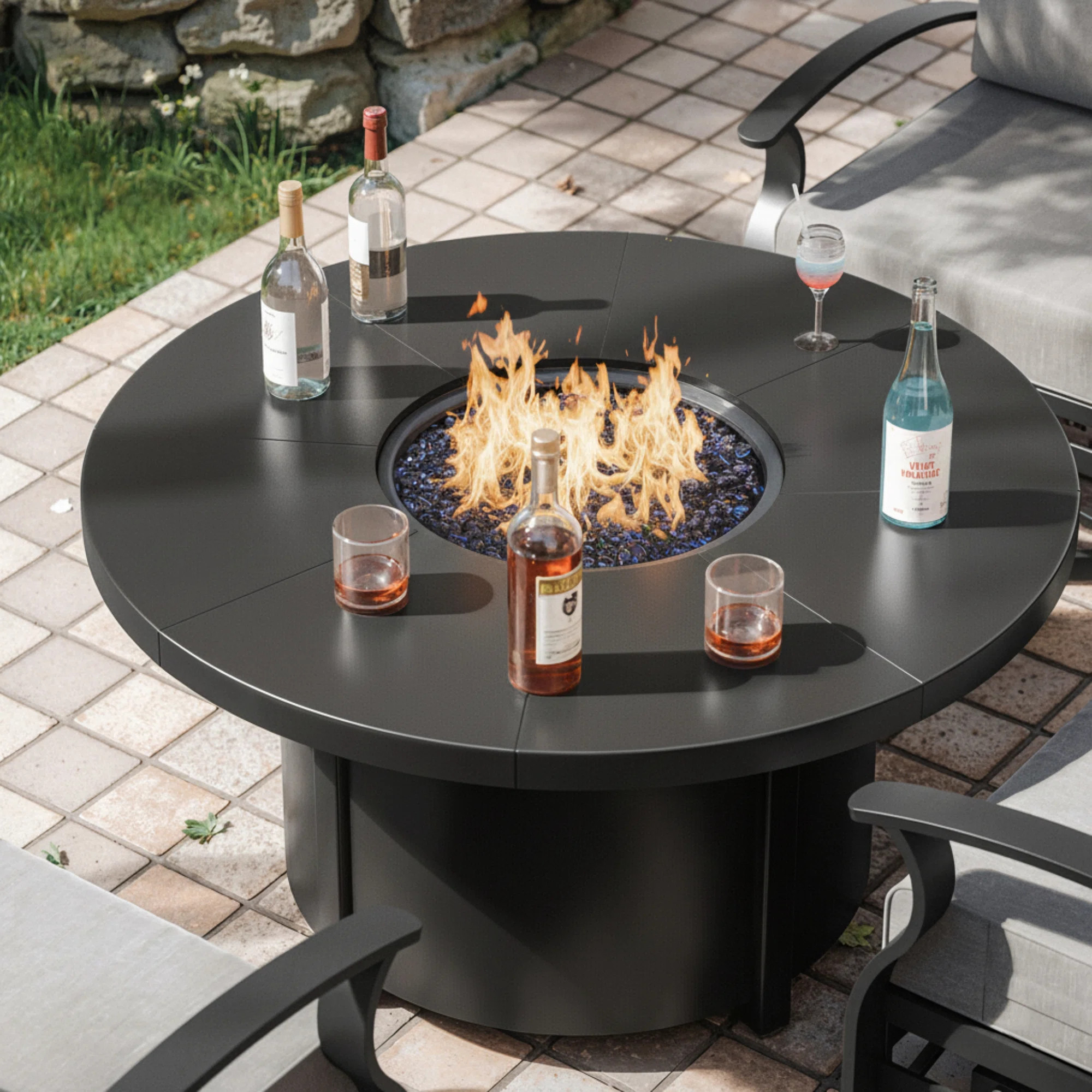 Dobbs 48" Round Fire Pit Table 40,000 BTU Carbon Steel Construction Adjustable Feet Magnetic Gas ... | Wayfair North America