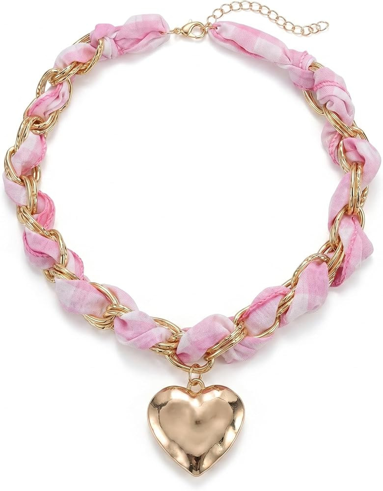 Scarf Bandana Necklace for Women, Gold Charms With Heart Pendant Vintage Lightweight Leopard Chok... | Amazon (US)