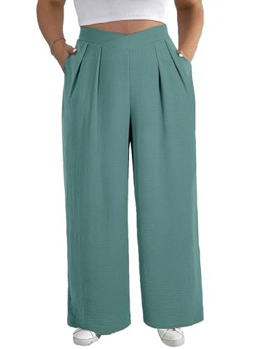 Eytino Womens Plus Size Wide Leg Pants Crossover Waist Pleated Front Casual Work Pants Lounge Tro... | Amazon (US)