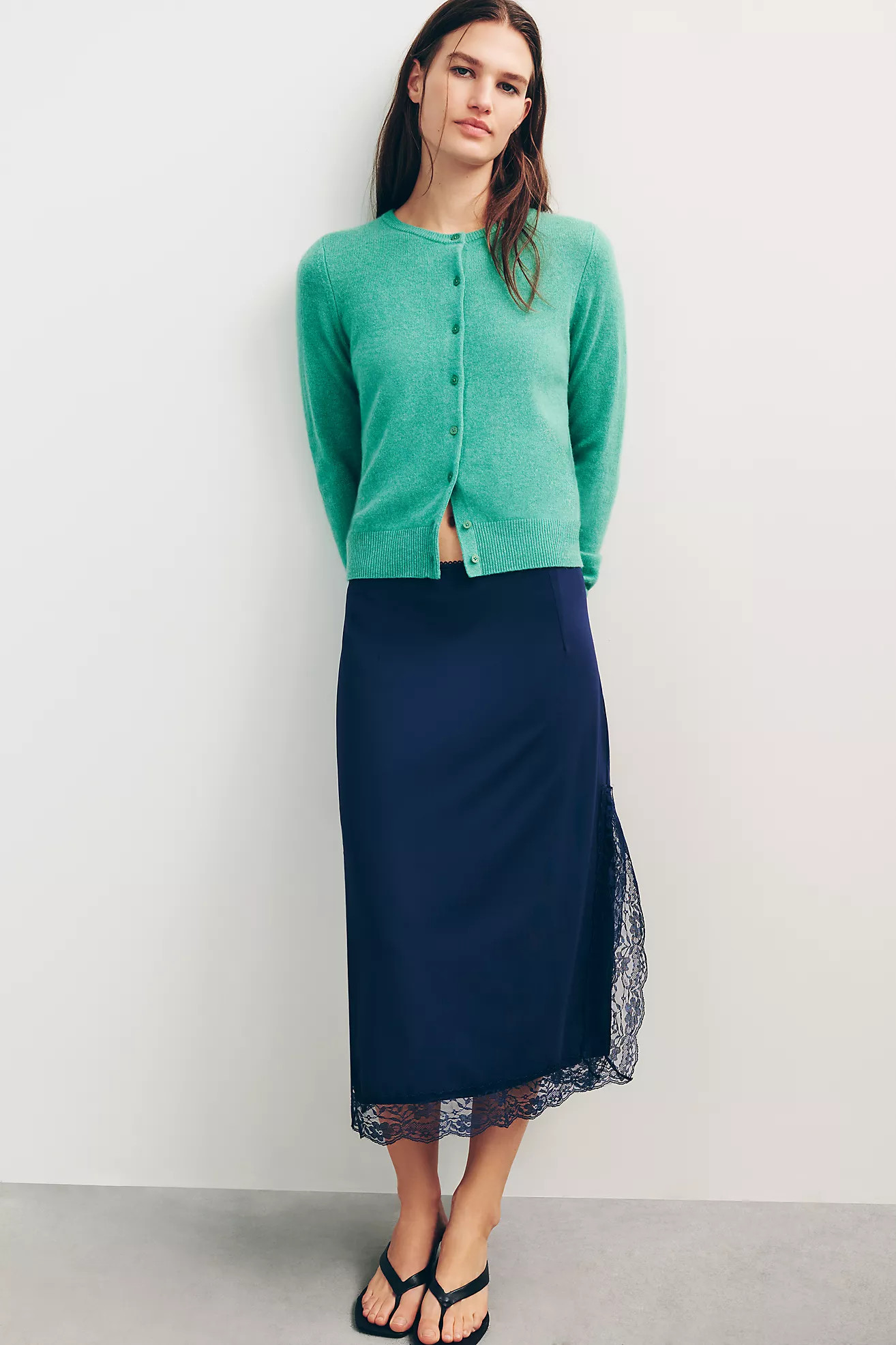 By Anthropologie Lace Trim Midi Skirt | Anthropologie (US)