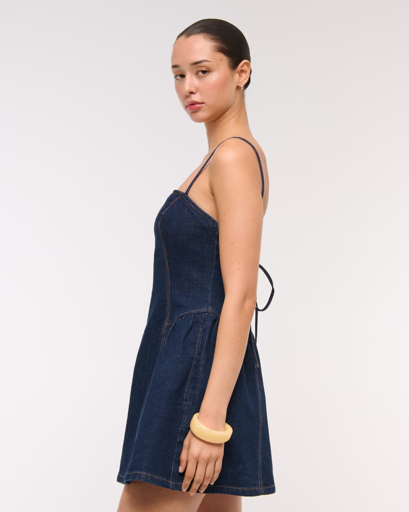 Women's Dipped-Waist Denim Crossback Mini Dress | Women's Dresses & Jumpsuits | Abercrombie.com | Abercrombie & Fitch (US)