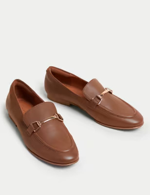 Leather Bar Trim Flat Loafers | Marks & Spencer (UK)