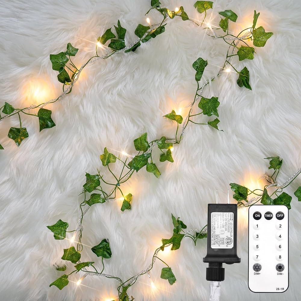 suddus Vine with Fairy Lights Plug in, 33ft 100 LED Ivy String Lights Connectable with Remote, Le... | Amazon (US)