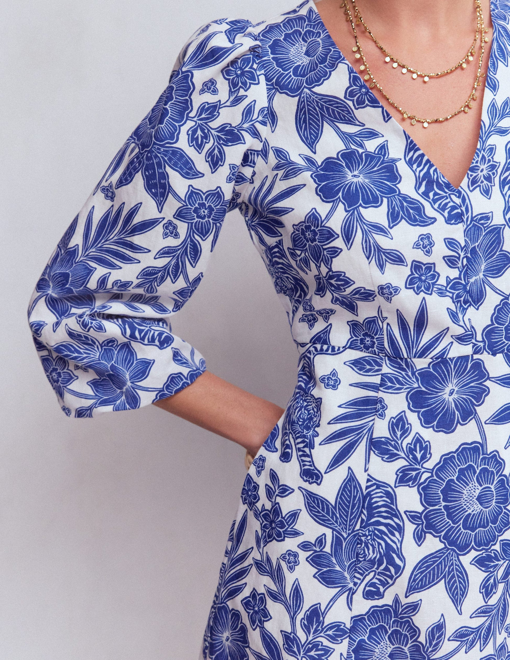 Marla Linen Blend Short Dress-Blue Tigers Paradise | Boden (US)