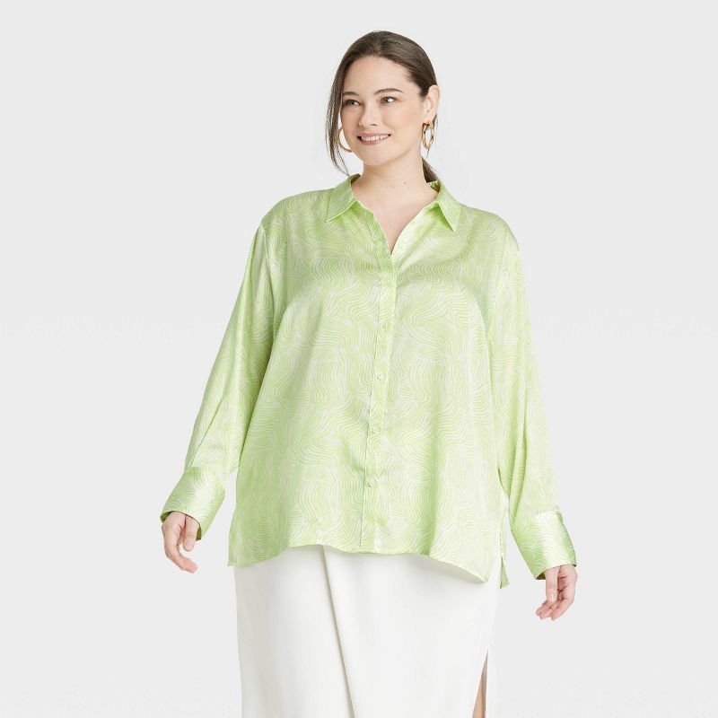 Women's Long Sleeve Oversized Satin Button-Down Shirt - A New Day™ | Target