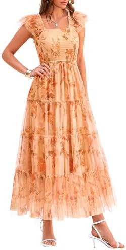 PRETTYGARDEN Women's Summer Tulle Midi Dress Sleeveless Smocked Ruffle Flowy Mesh Dresses Party W... | Amazon (US)