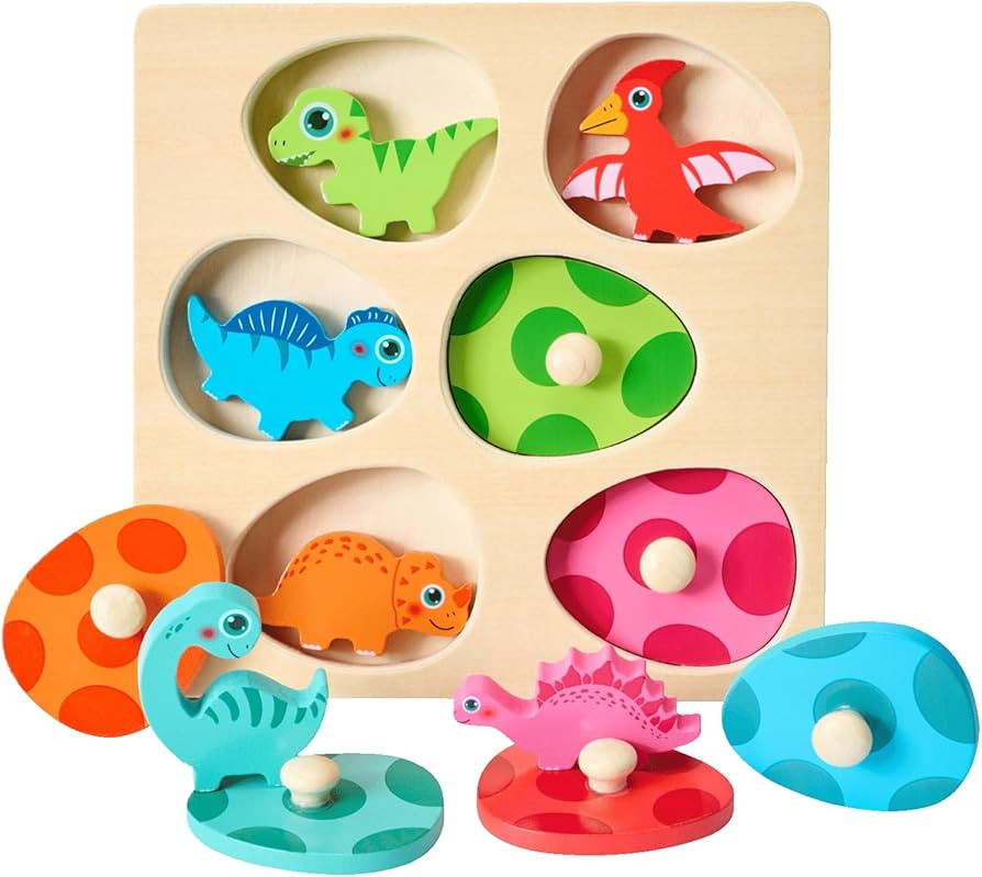 Montessori Mama Wooden Baby Dinosaur Toddler Puzzle - Dual Layered Wooden Puzzles for Toddlers 1-3, Dinosaur Toy, Educational Toy for 2 Year Old | Amazon (US)