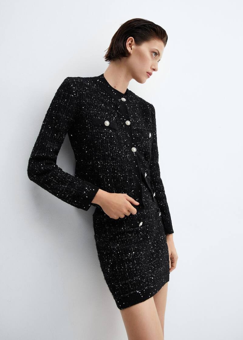 Tweed cardigan with jewel button -  Women | Mango USA | MANGO (US)