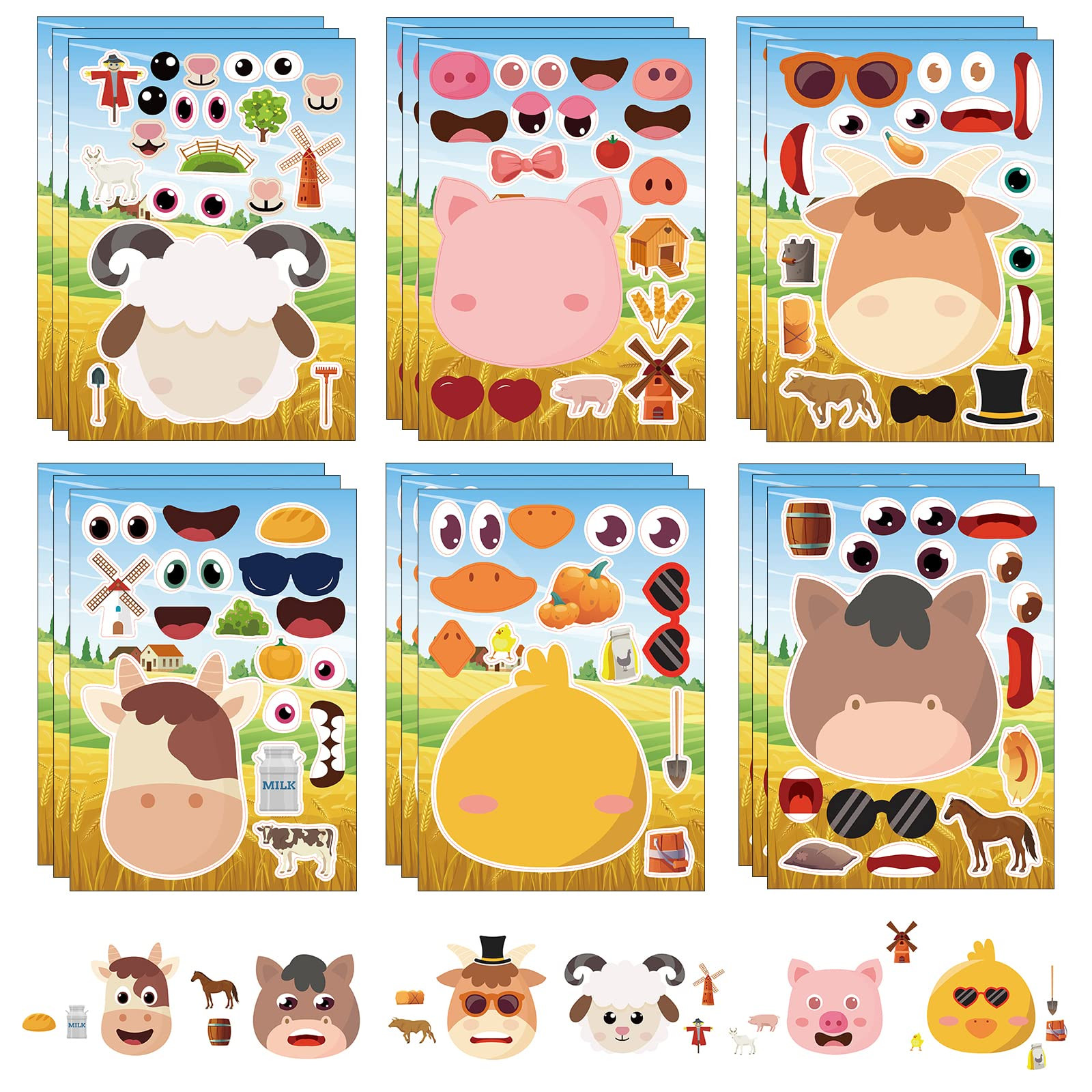 24 Sheets Farm Animal Make a Face Sticker Sheets for Kids Todders Activities, Make Your Own Stick... | Amazon (US)