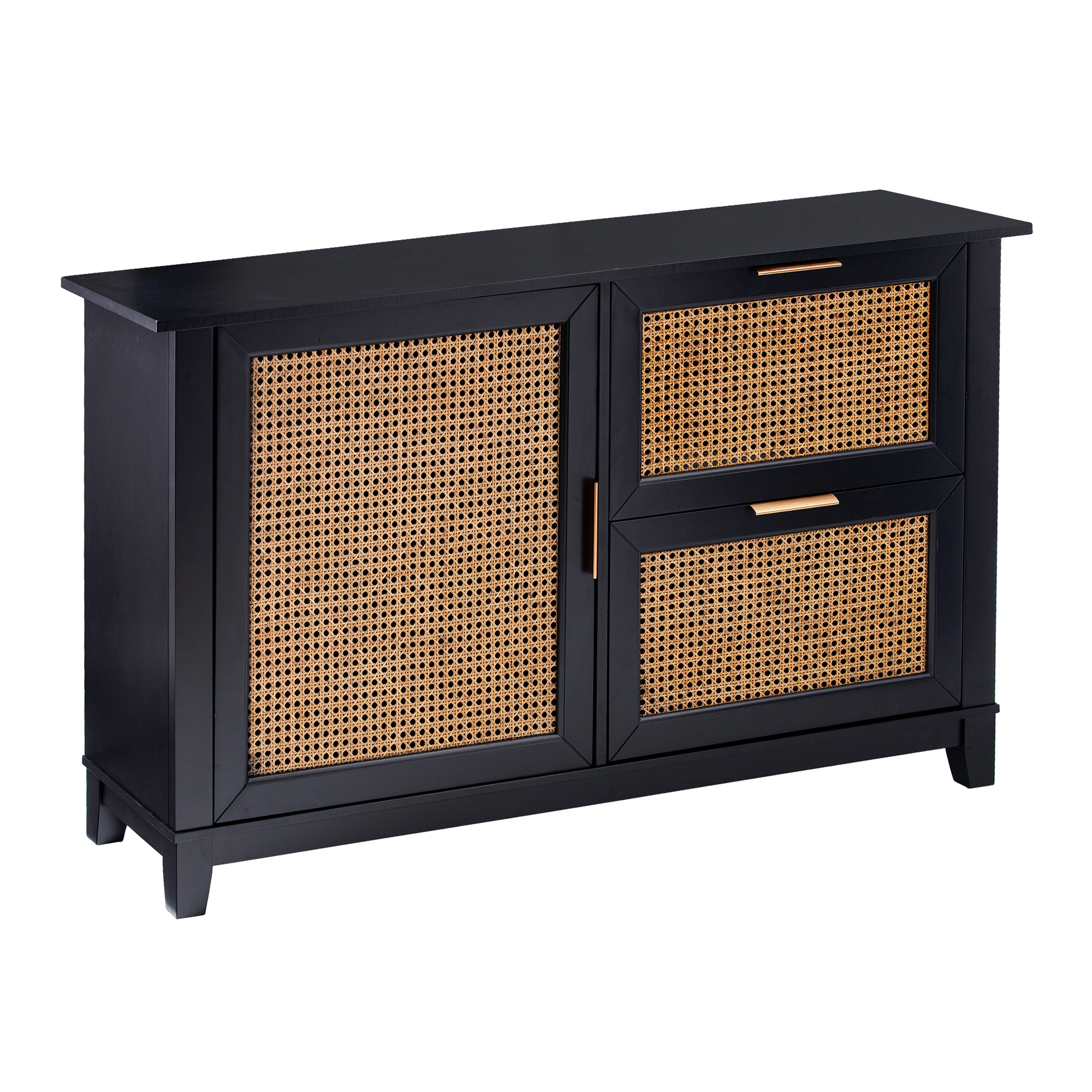 Ashlar Black Wood And Faux Cane Storage Cabinet With Drawers | World Market