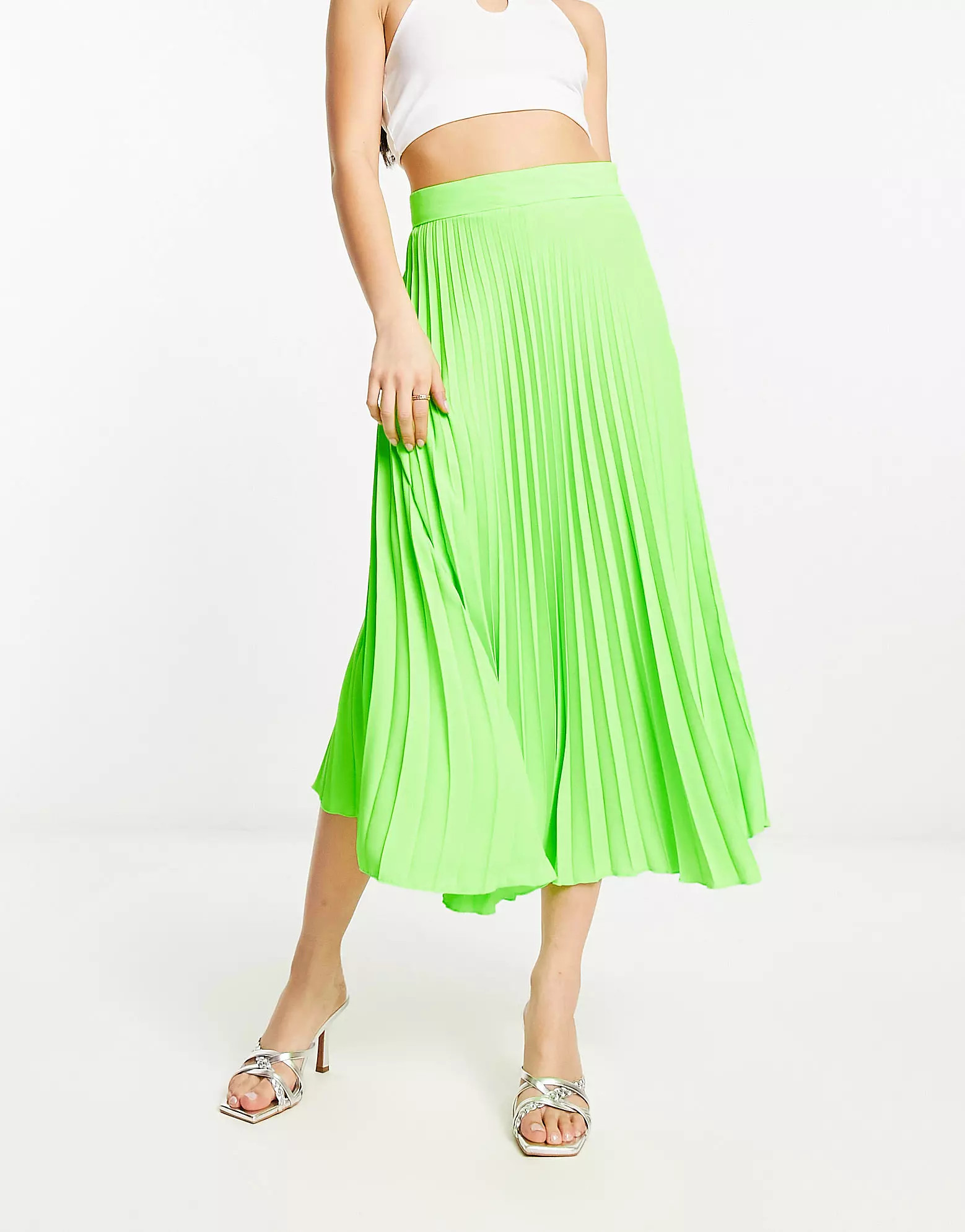 River Island pleated midi skirt in green | ASOS (Global)
