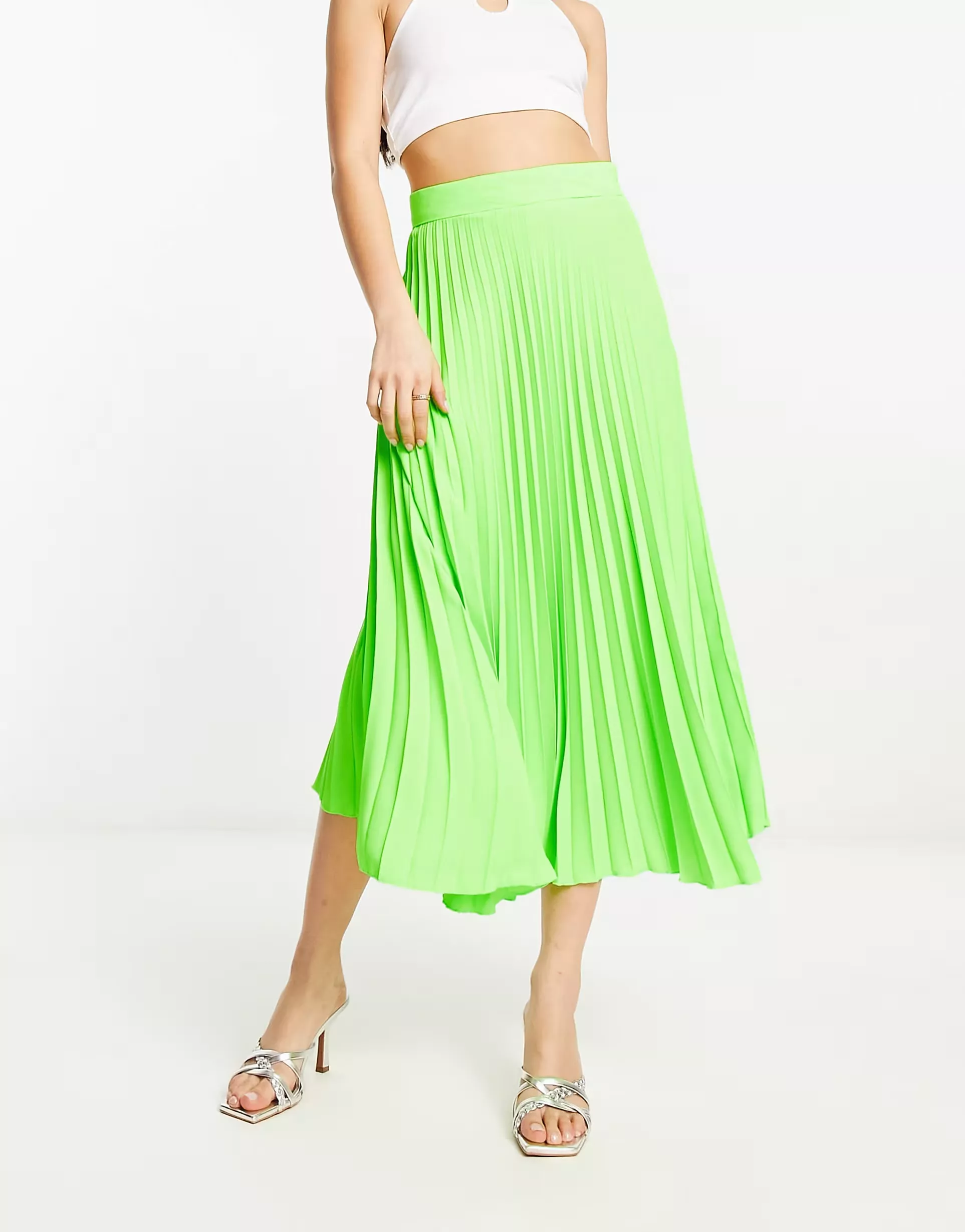 Neon green clearance pleated midi skirt