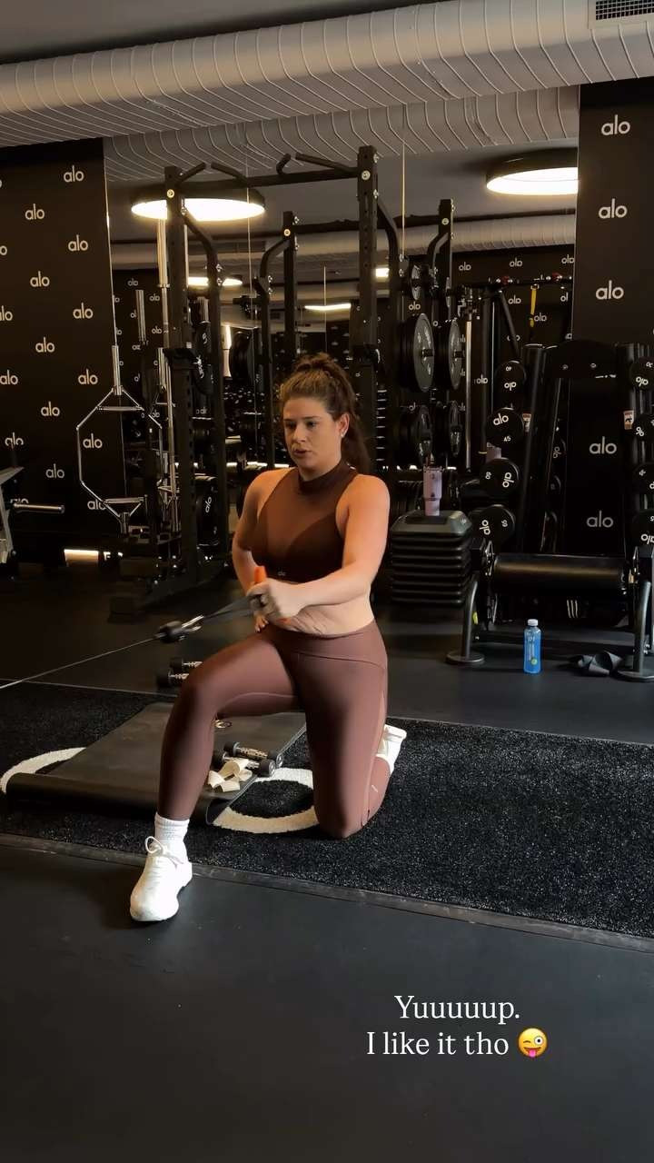 Morning workouts in Alo🤎 Love this new high neck mesh sports bra and leggings.  

 #LTKootd #LTKfitnessgoals #LTKActive