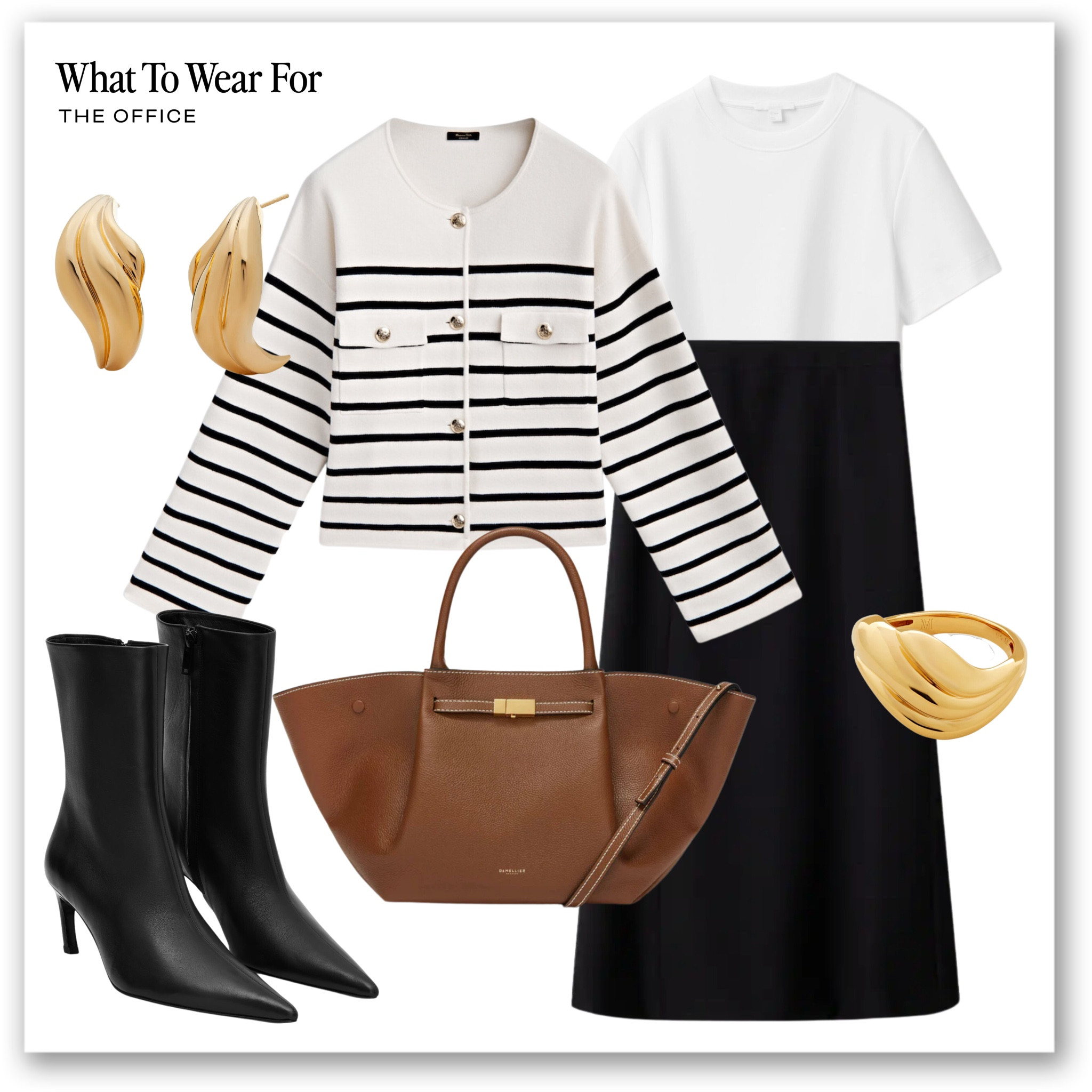 Office outfit inspo 

Midi skirt, classic white tshirt, stripe cardigan, heeled boots, demellier tote bag, Monica Vinader jewellery 

#LTKSeasonal #LTKeurope #LTKstyletip