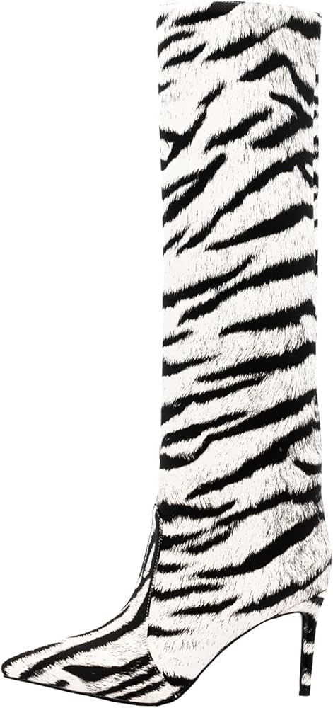 Goolita Women's Pointed Toe Tiger Print Knee High Boots Stiletto Heel Long Bootie Fashion Autumn ... | Amazon (US)