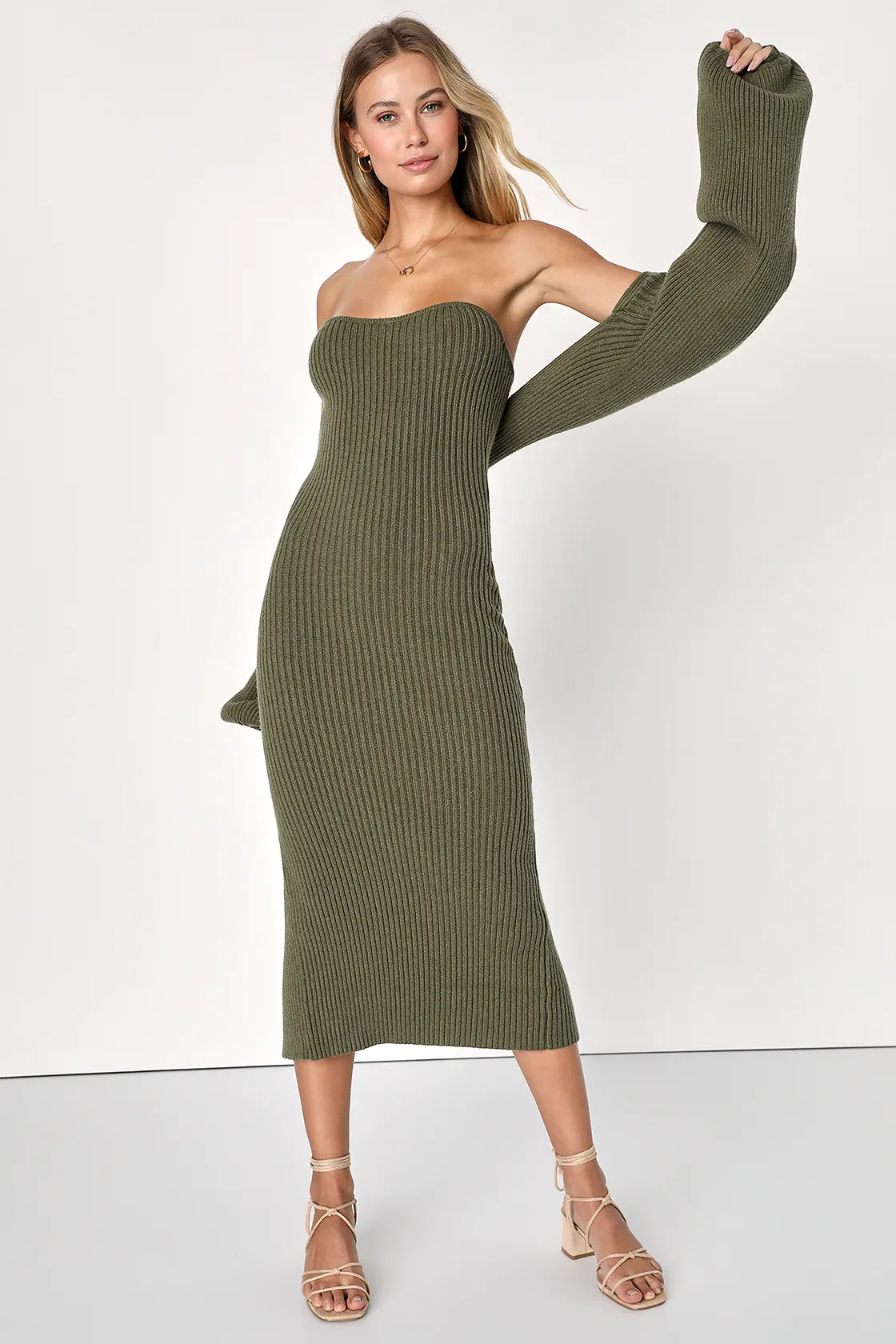 Autumn Aura Olive Green Ribbed Two-Piece Sweater Dress | Lulus