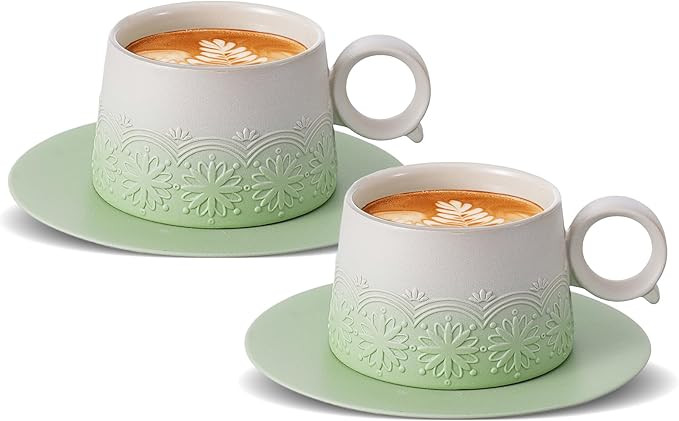ZENS Conjunto de 2 canecas de cappuccino de 207 g, xícaras de cappuccino de cerâmica em relevo ... | Amazon (BR)