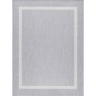 Beverly Rug Grey 10 ft. x 14 ft. Bordered Waikiki Indoor Area Rug, Gray/White | The Home Depot