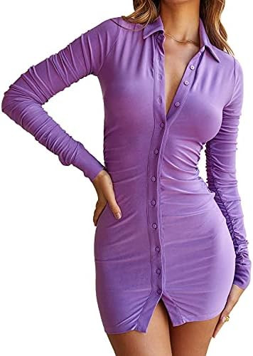 Ekaliy Womens Ruched y2k Bodycon Dress Polo Collared Shirt Dress Sexy Button Down Party Club Mini... | Amazon (US)